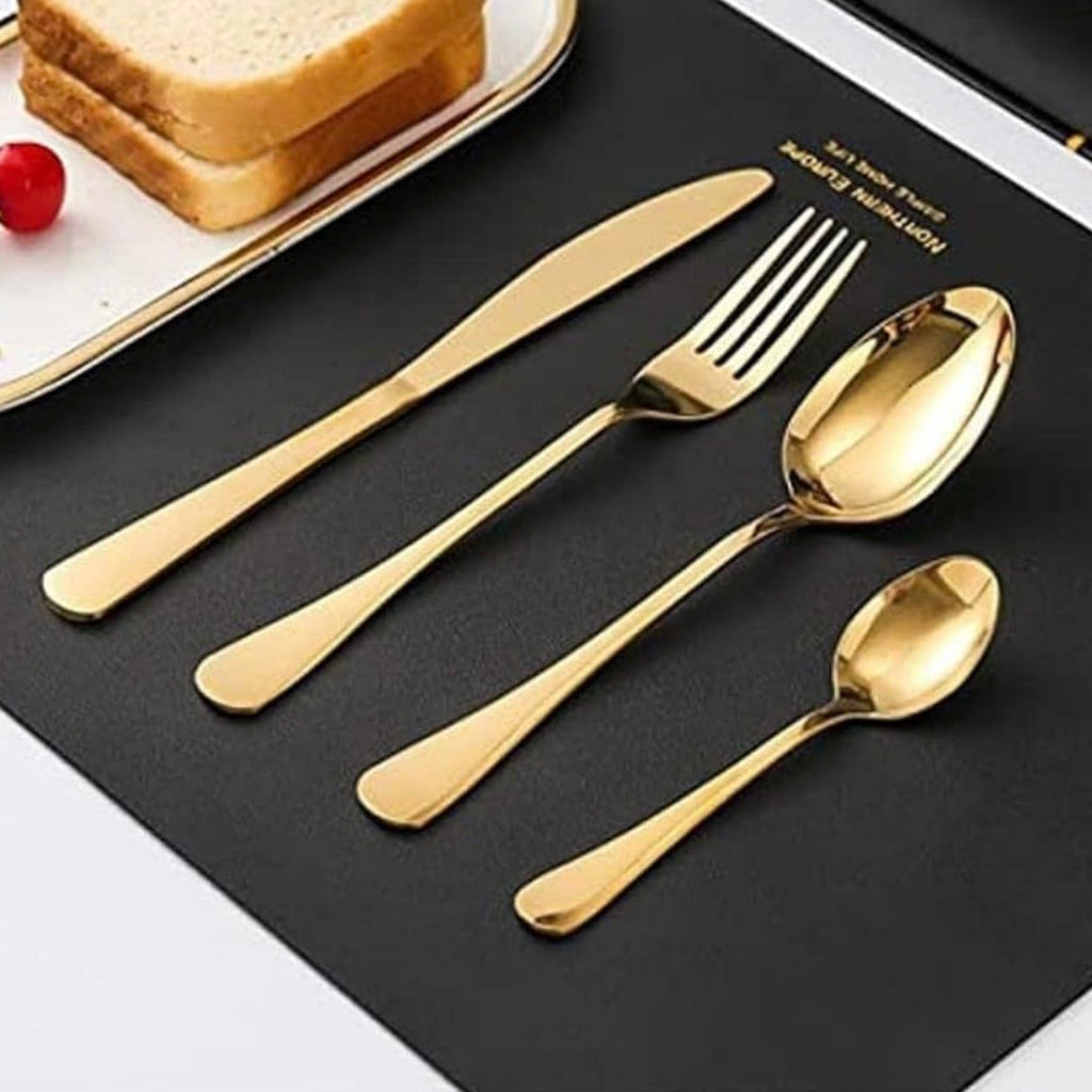 مجموعة أدوات المائدة المنحنية المكونة من 24 قطعة باللون الذهبي