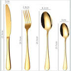 مجموعة أدوات المائدة المنحنية المكونة من 24 قطعة باللون الذهبي