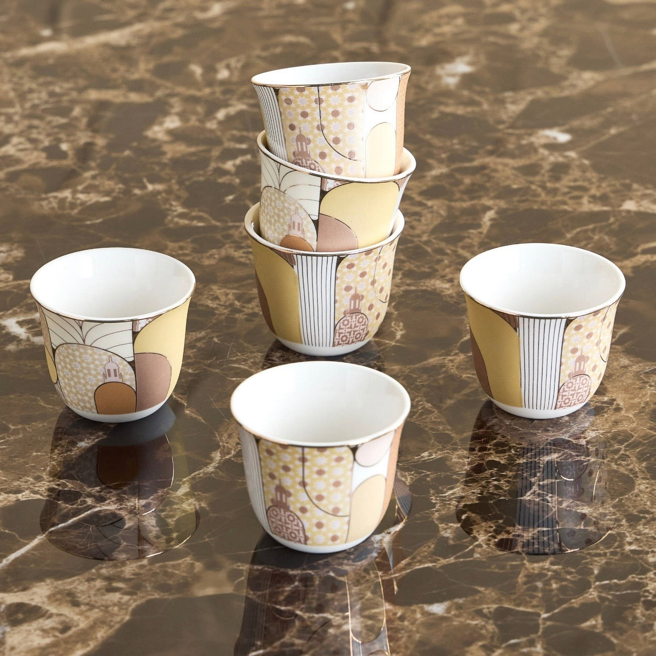 طقم فناجين قهوة عربية بورسلين من ذا مينارتس، 6 قطع