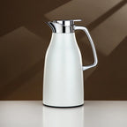 The Satin Vacuum Flask Tea, 1.3 L, Stainless & Glass, White & Silver