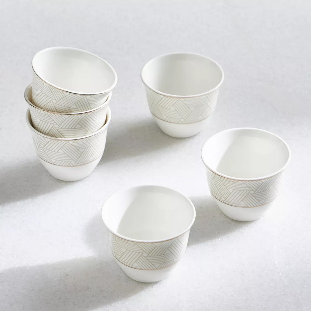 طقم فناجين قهوة عربية من البورسلين من أرابيسك، 6 قطع