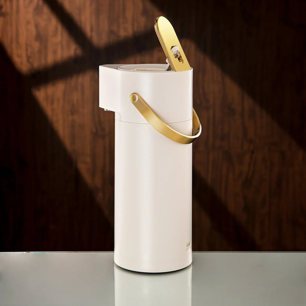 The Pump Vacuum Flask, 1.9L, Ivory & Gold