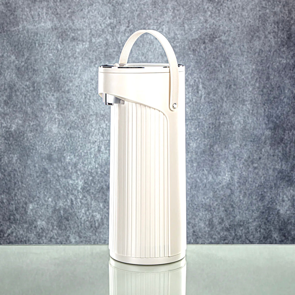 The Pump Vacuum Flask, 2.2L, Ivory & Silver