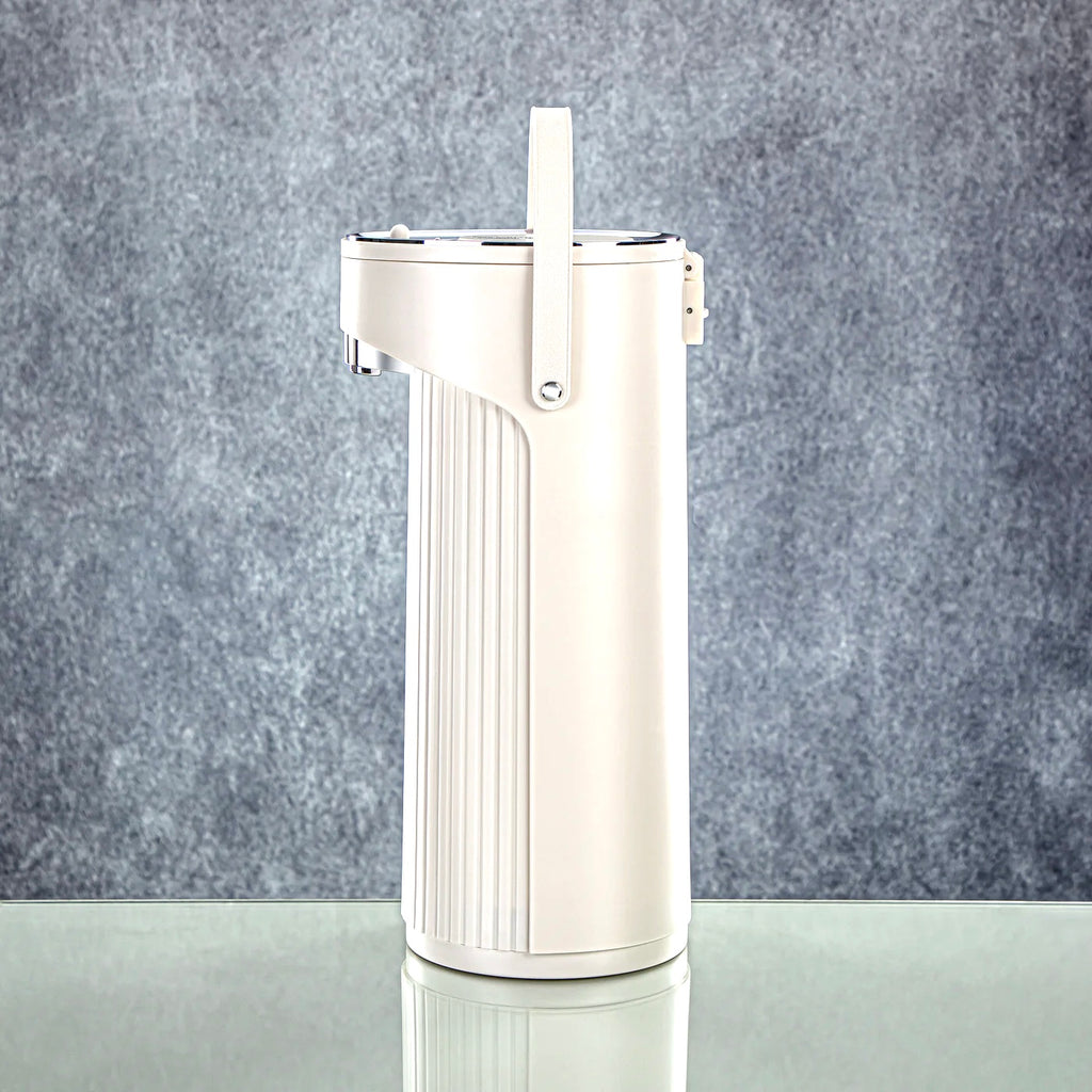 The Pump Vacuum Flask, 2.2L, Ivory & Silver