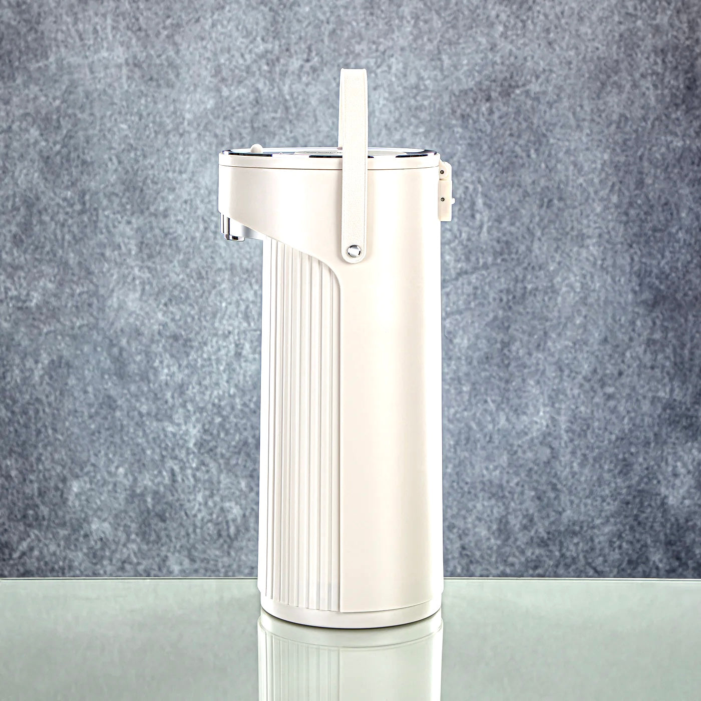 The Pump Vacuum Flask, 2.2L, Ivory & Silver