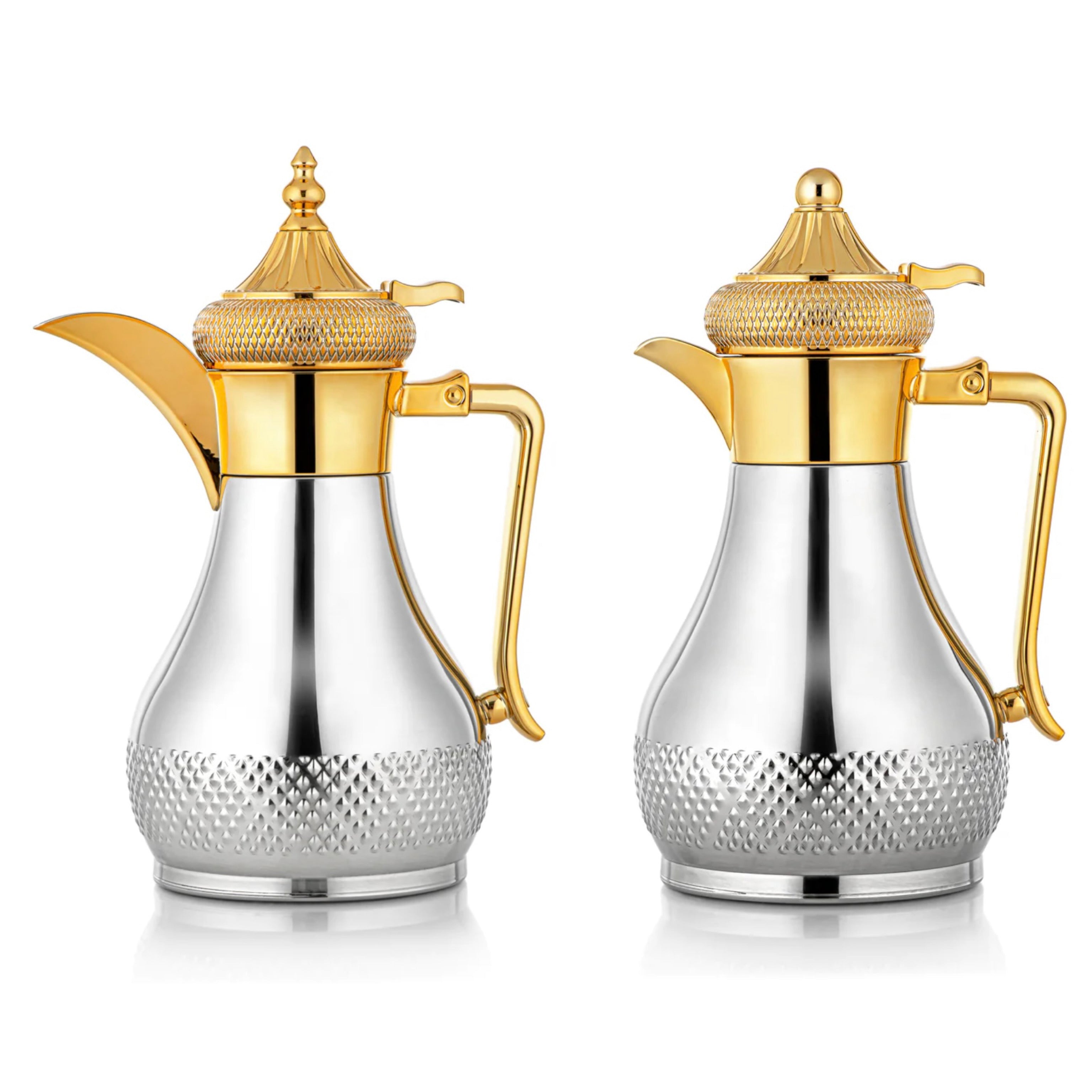 The Regal Vacuum Arabic Coffee Dallah & Tea Flask Set, 1 L, Stainless, Silver & Gold