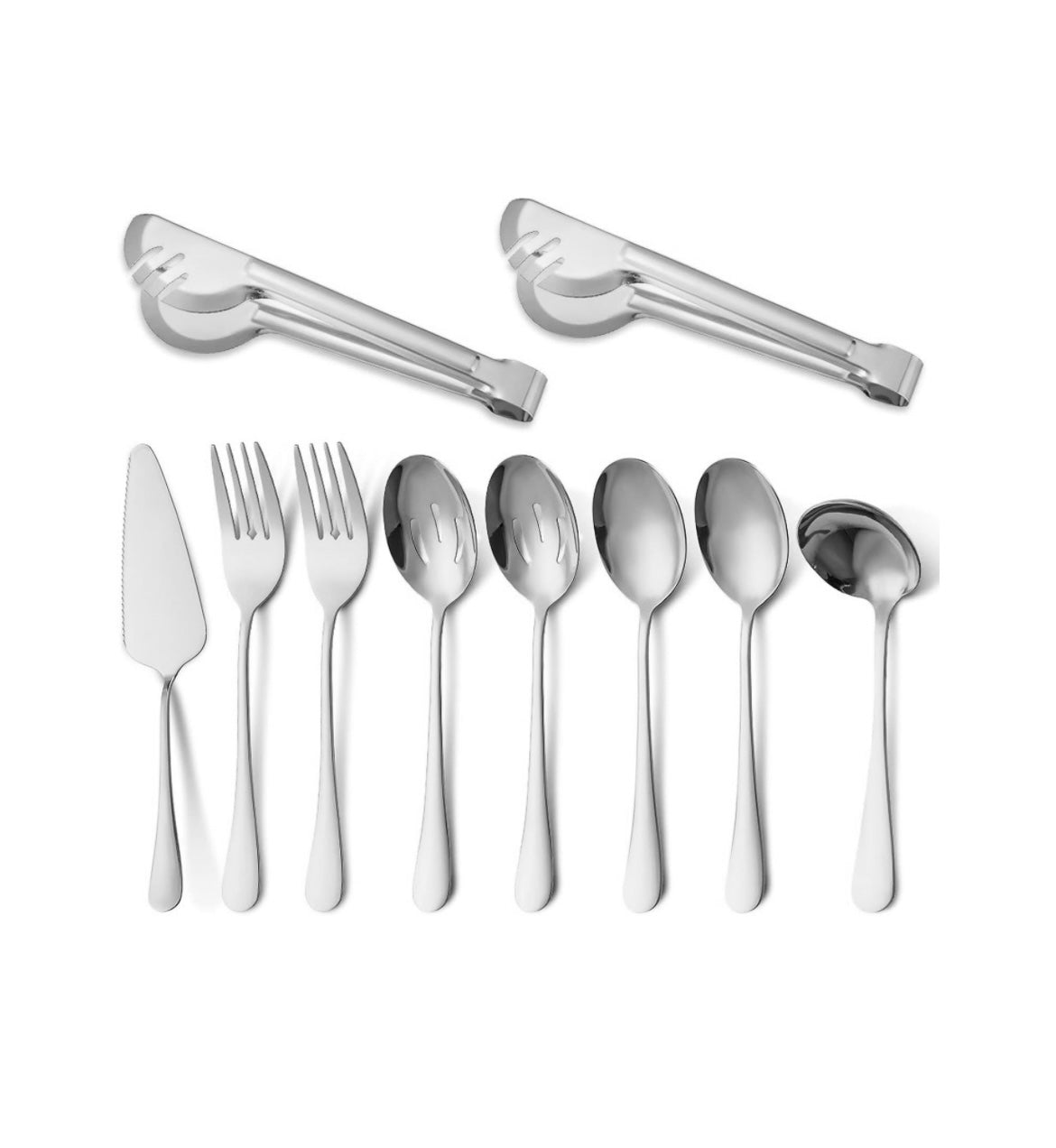 مجموعة أدوات المائدة للتقديم من 10 قطع باللون الفضي