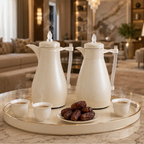 The Pearla Vacuum Arabic Coffee Dallah & Tea Flask Set, 1 L, Stainless and Glass, Ivory