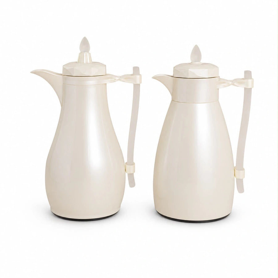 The Pearla Vacuum Arabic Coffee Dallah & Tea Flask Set, 1 L, Stainless and Glass, Ivory