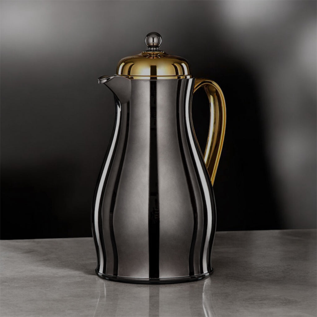 The Mirror Vacuum Flask, 1.4 L, Stainless and Glass, Nickel Black & Gold