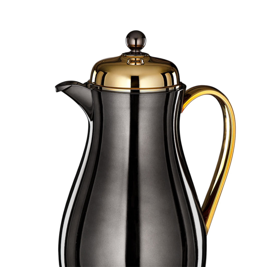 The Mirror Vacuum Flask, 1.4 L, Stainless and Glass, Nickel Black & Gold