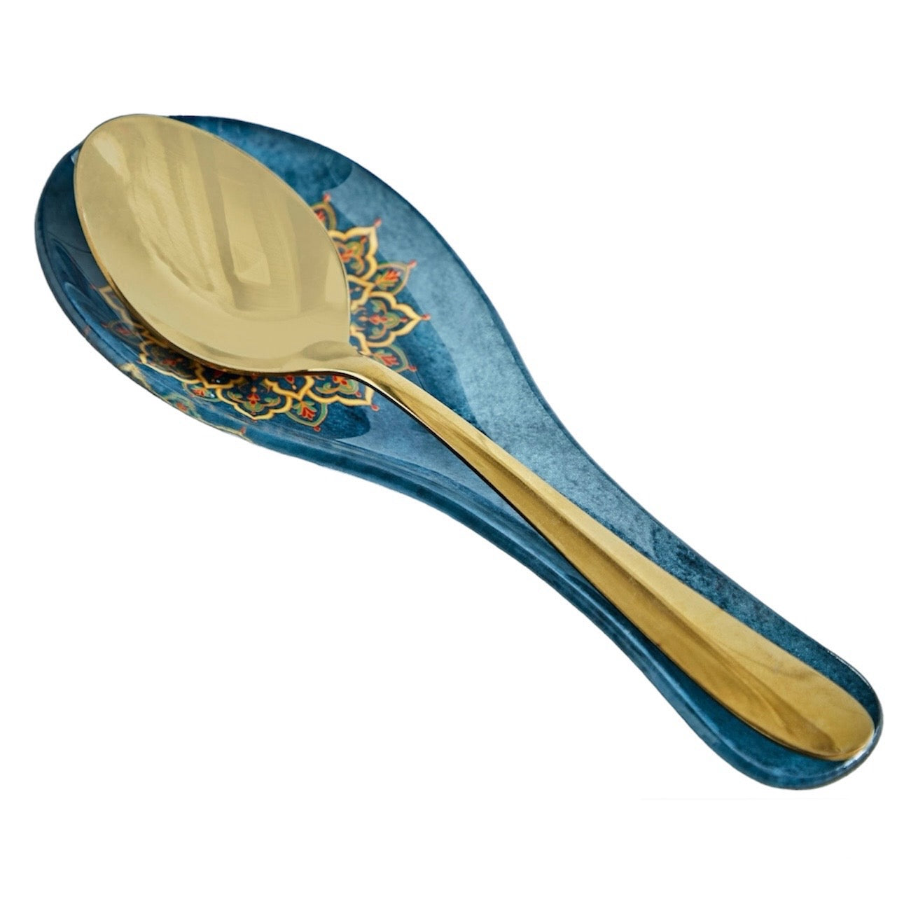 مسند الملعقة الزجاجي باللون الأزرق