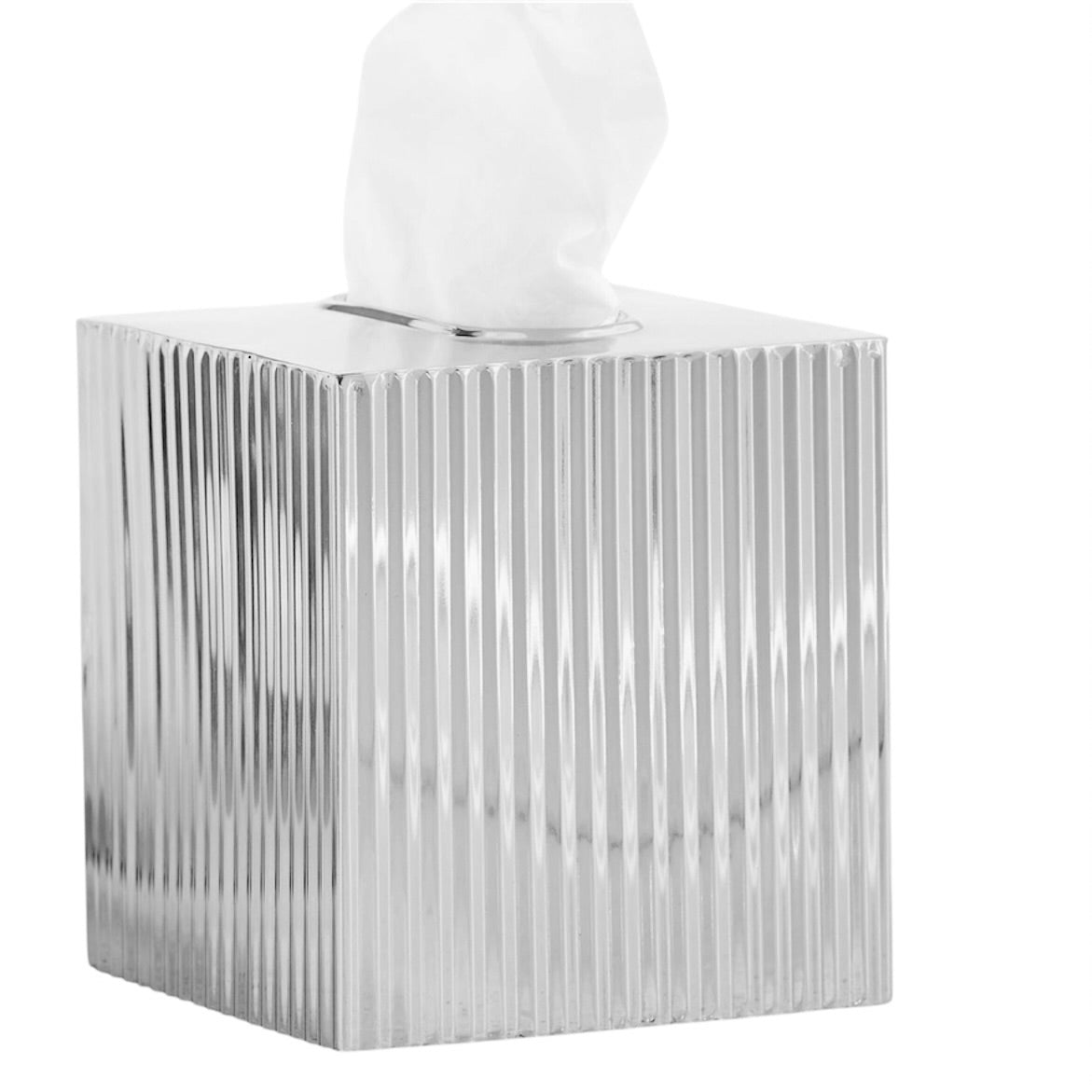 علبة مناديل ميتاليكو المربعة باللون الفضي