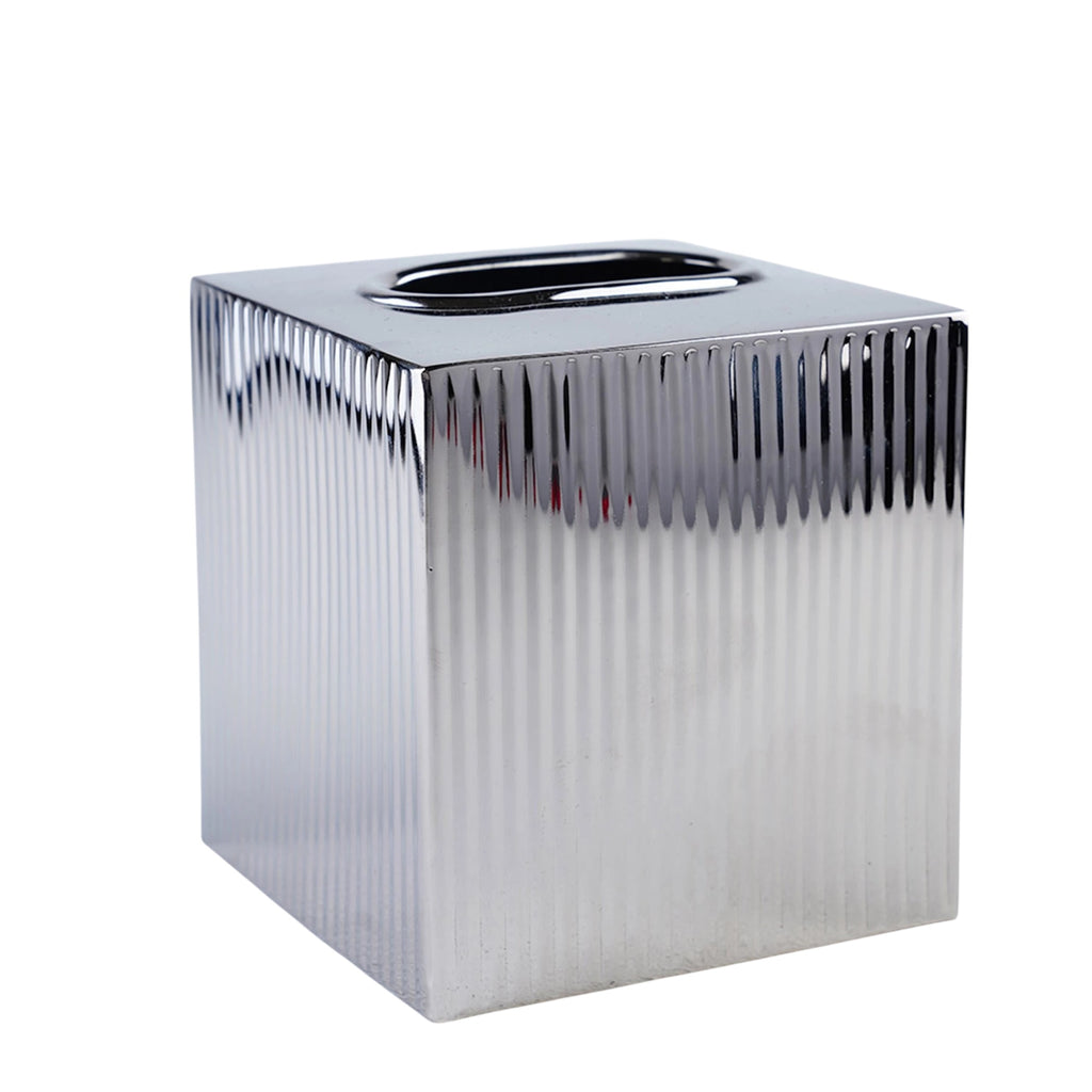 علبة مناديل ميتاليكو المربعة باللون الفضي