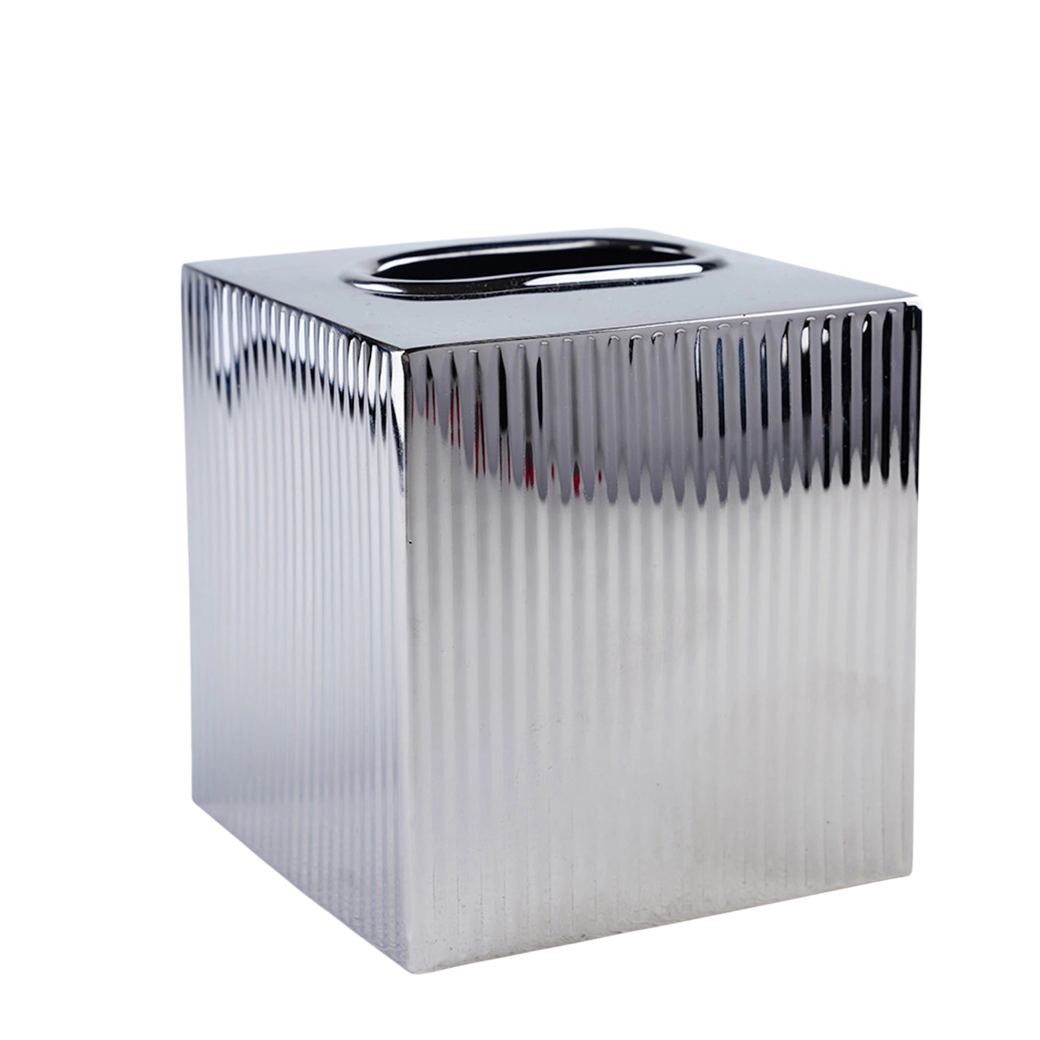 علبة مناديل ميتاليكو المربعة باللون الفضي