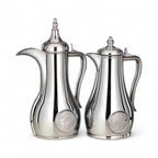 طقم دلة قهوة عربية ديواني مع دلة شاي، 1 لتر، ستانلس ستيل وزجاج، فضي