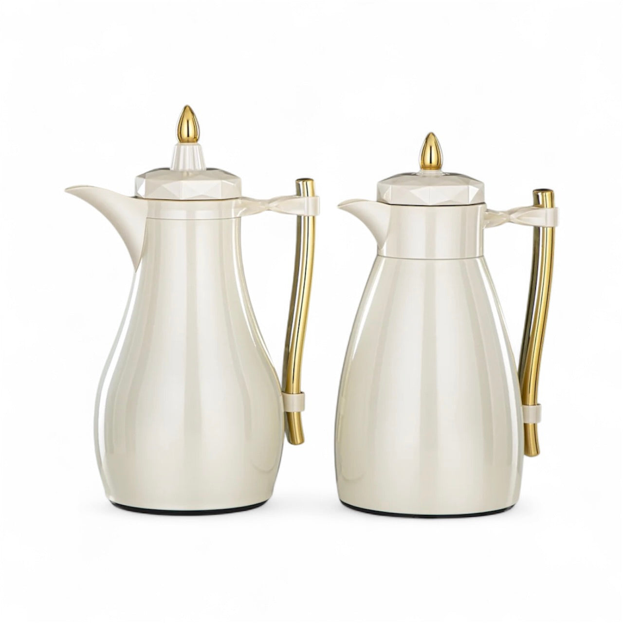 The Pearla Vacuum Arabic Coffee Dallah & Tea Flask Set, 1 L, Stainless and Glass, Ivory & Gold