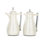 The Pearla Vacuum Arabic Coffee Dallah & Tea Flask Set, 1 L, Stainless and Glass, Ivory & Silver