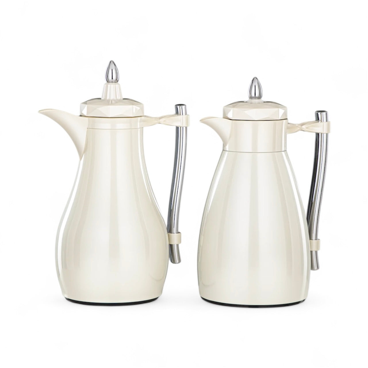 The Pearla Vacuum Arabic Coffee Dallah & Tea Flask Set, 1 L, Stainless and Glass, Ivory & Silver
