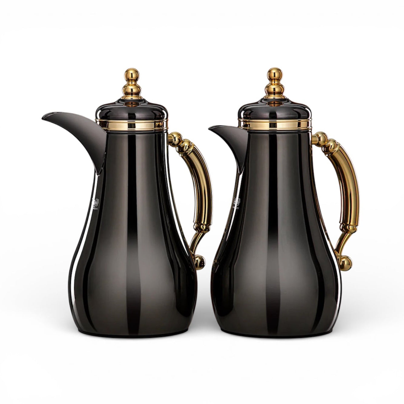 The Baroque Vacuum Arabic Coffee Dallah & Tea Flask Set, 1 L, Stainless and Glass, Gun Black & Gold