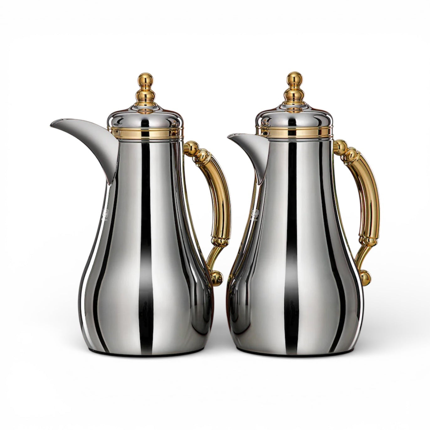 The Baroque Vacuum Arabic Coffee Dallah & Tea Flask Set, 1 L, Stainless and Glass, Silver & Gold