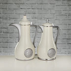 The Diwani Vacuum Arabic Coffee Dallah & Tea Flask Set, 1 L, Stainless and Glass, White & Silver
