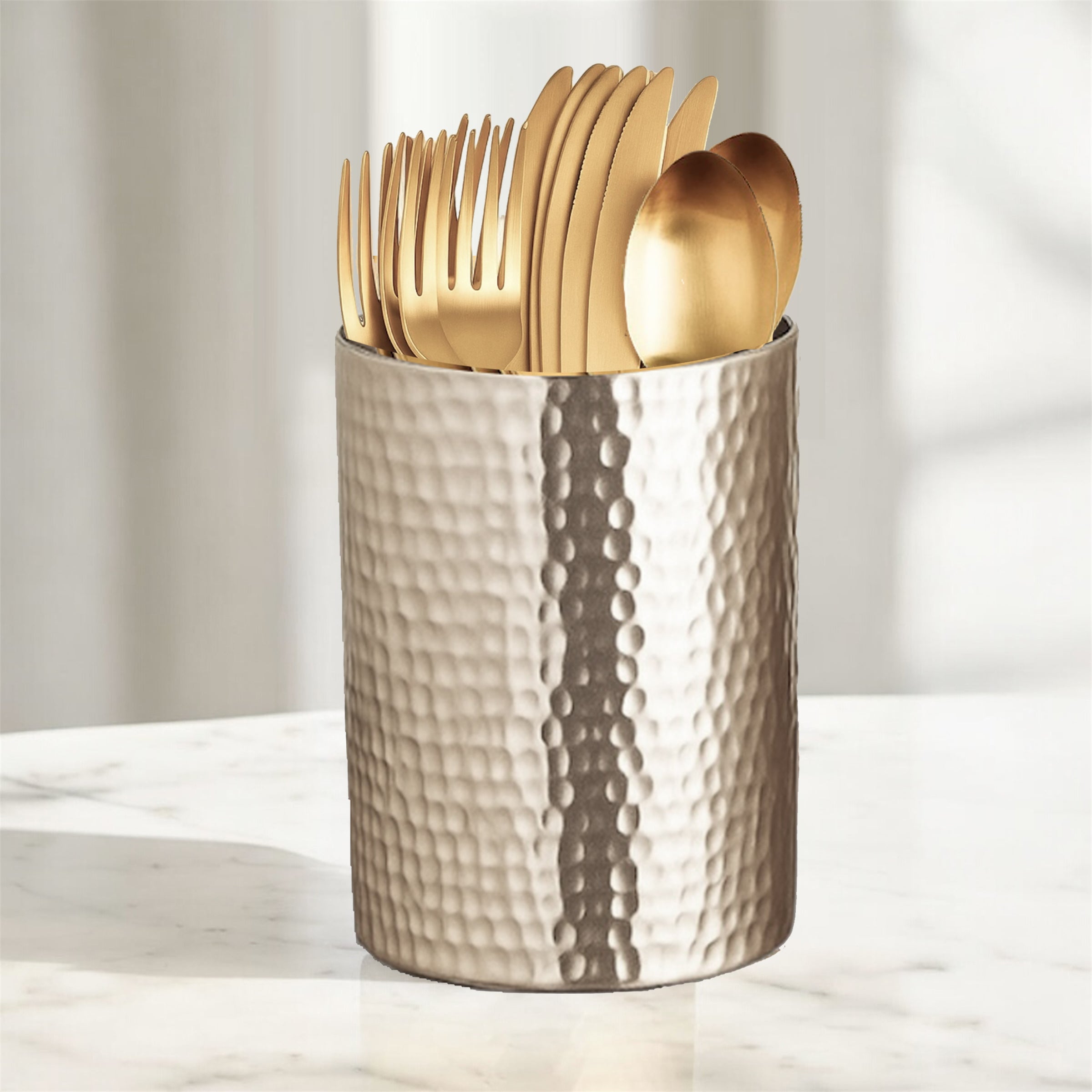 حامل أدوات المائدة الذهبي المطروق (يباع بدون أدوات المائدة)