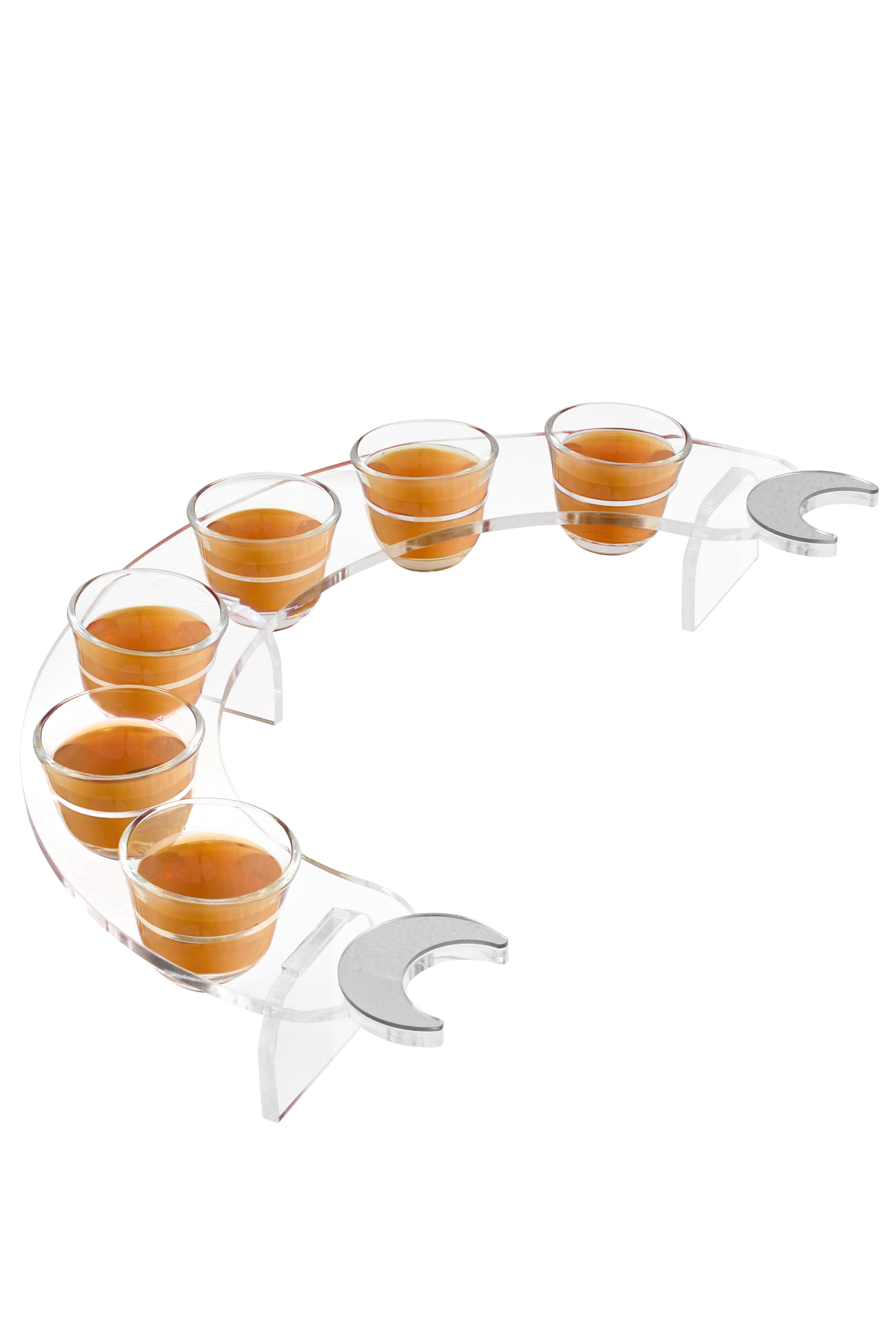 صينية حامل أكواب هلال أكريليك 6 أكواب باللونين الشفاف والفضي