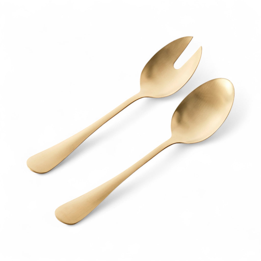 طقم تقديم السلطة باللون الذهبي غير اللامع